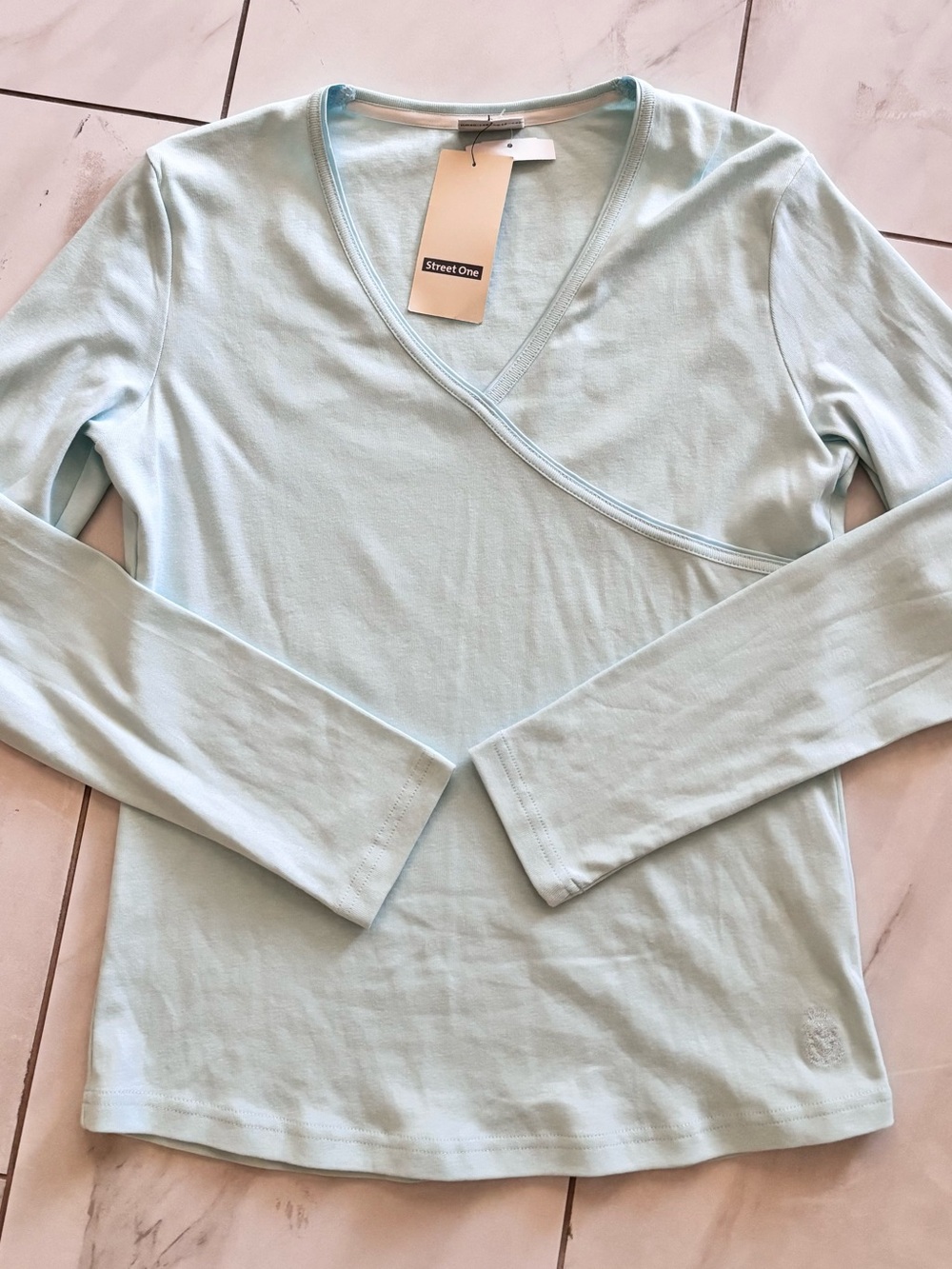 Women's Light Blue Wrap-Front Long Sleeve Top